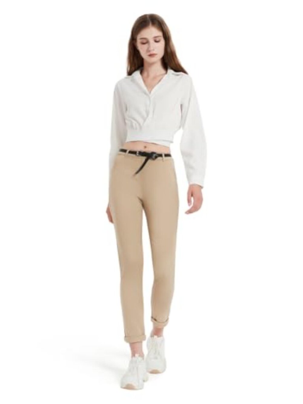 Women's High Waisted Straight Leg Cotton Blend Dress Pants Business Casual